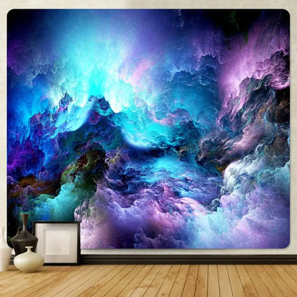 Boho red and gold cloud home tapestry featuring vibrant cosmic nebula with swirling blues and teals for decorbites cloud home decor