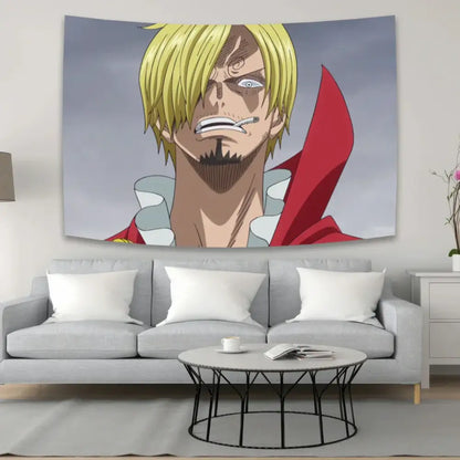 Boho red and white one piece character canvas tapestry featuring a close-up monkey d portrait for bedroom decorbites anime decor