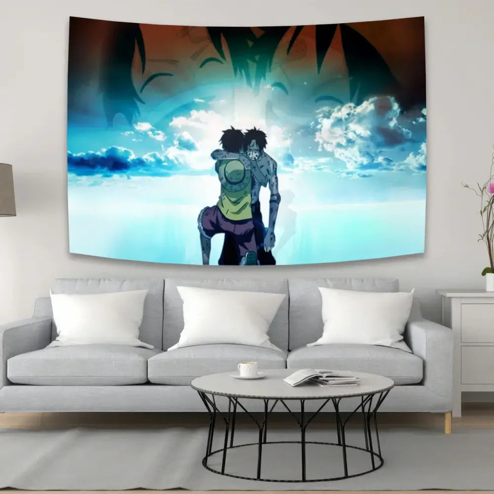 Boho red and white one piece character canvas tapestry with vibrant anime decorbites anime design for bedroom decor