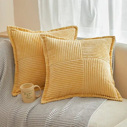Yellow corduroy throw pillows with patchwork design complement boho striped emerald green corduroy pillow covers living room decor
