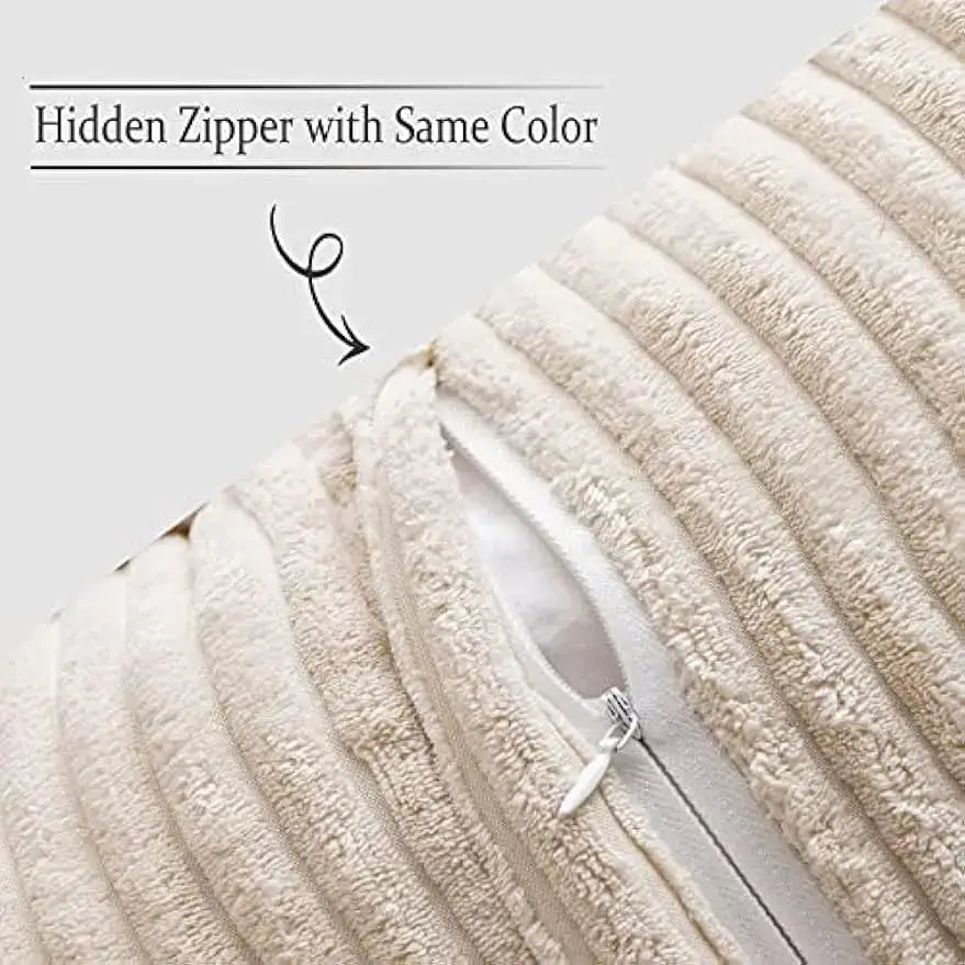 Cream-colored corduroy boho striped pillow cover with hidden zipper for decorbites boho striped living room decor