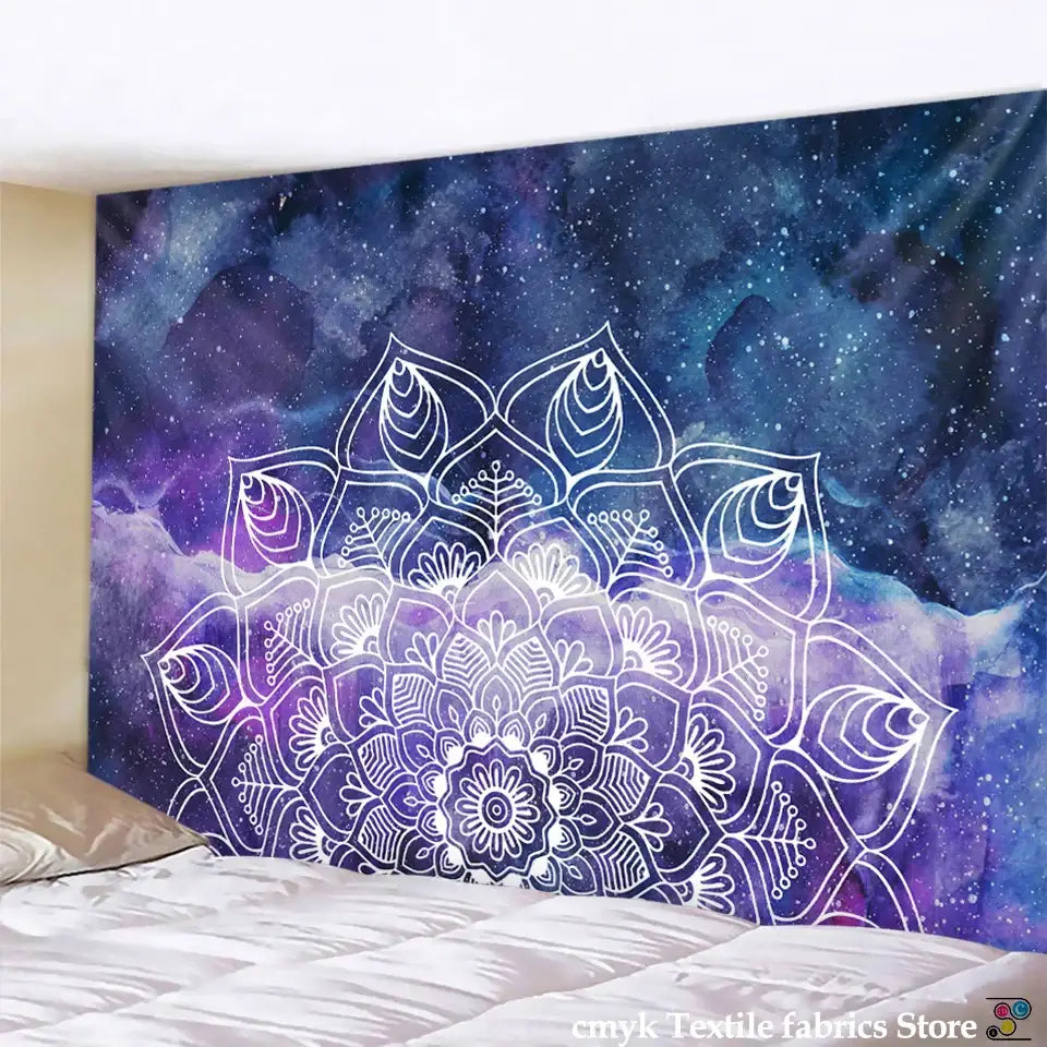 Boho sun moon purple and blue galaxy wall hanging with detailed white sun moon mandala for bedroom decorbites decorbites boho sun