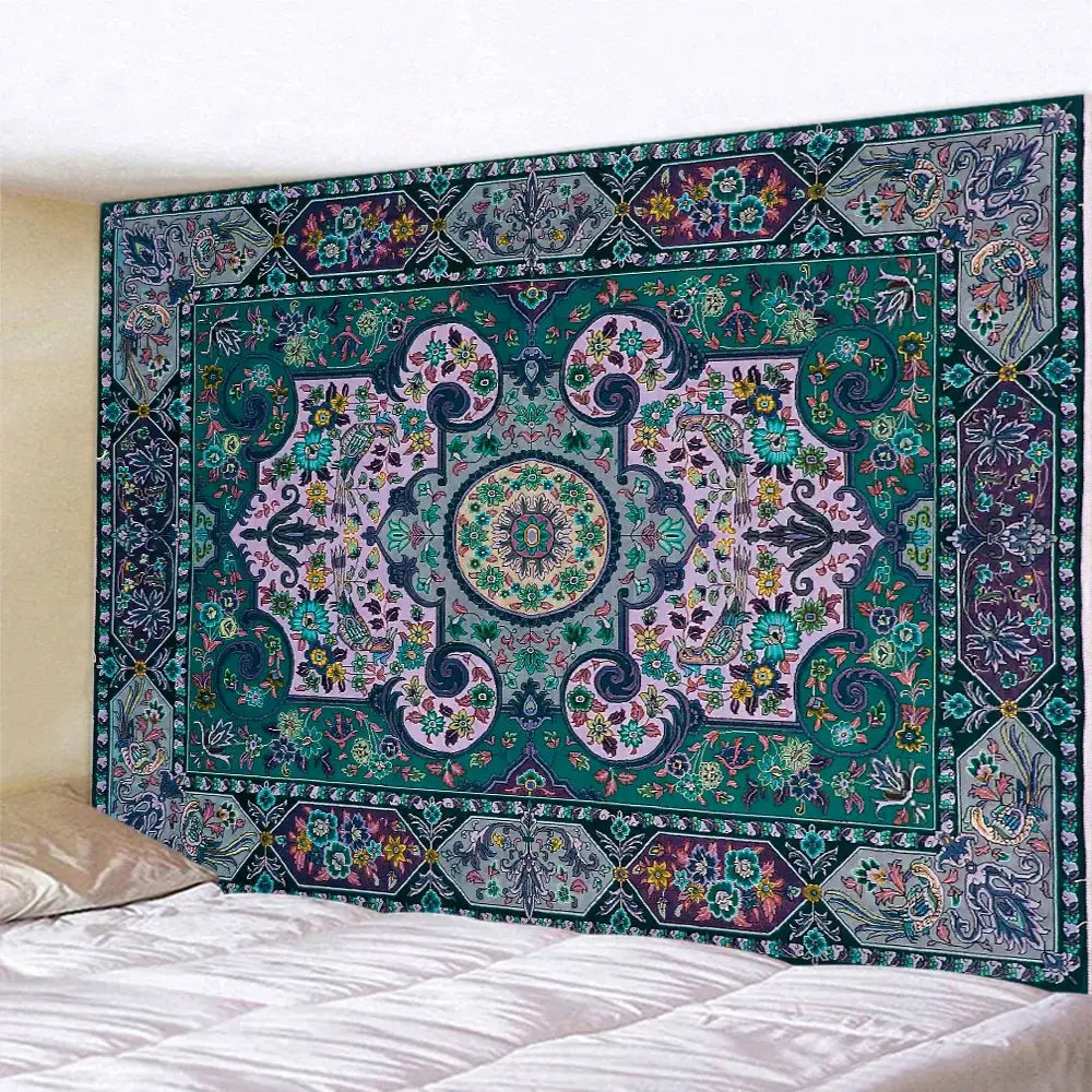 Vibrant teal and pink decorbites boho tapestry set with intricate floral geometric designs for bedroom wall decor