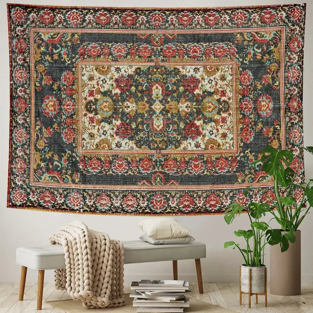 Vibrant decorbites boho tapestry set with dark blue and red floral design for bedroom wall decor