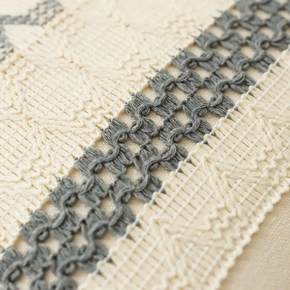 Gray and cream crochet lace trim on decorbites boho tassel cushion cover beige and gray woven pillowcase for living room decor