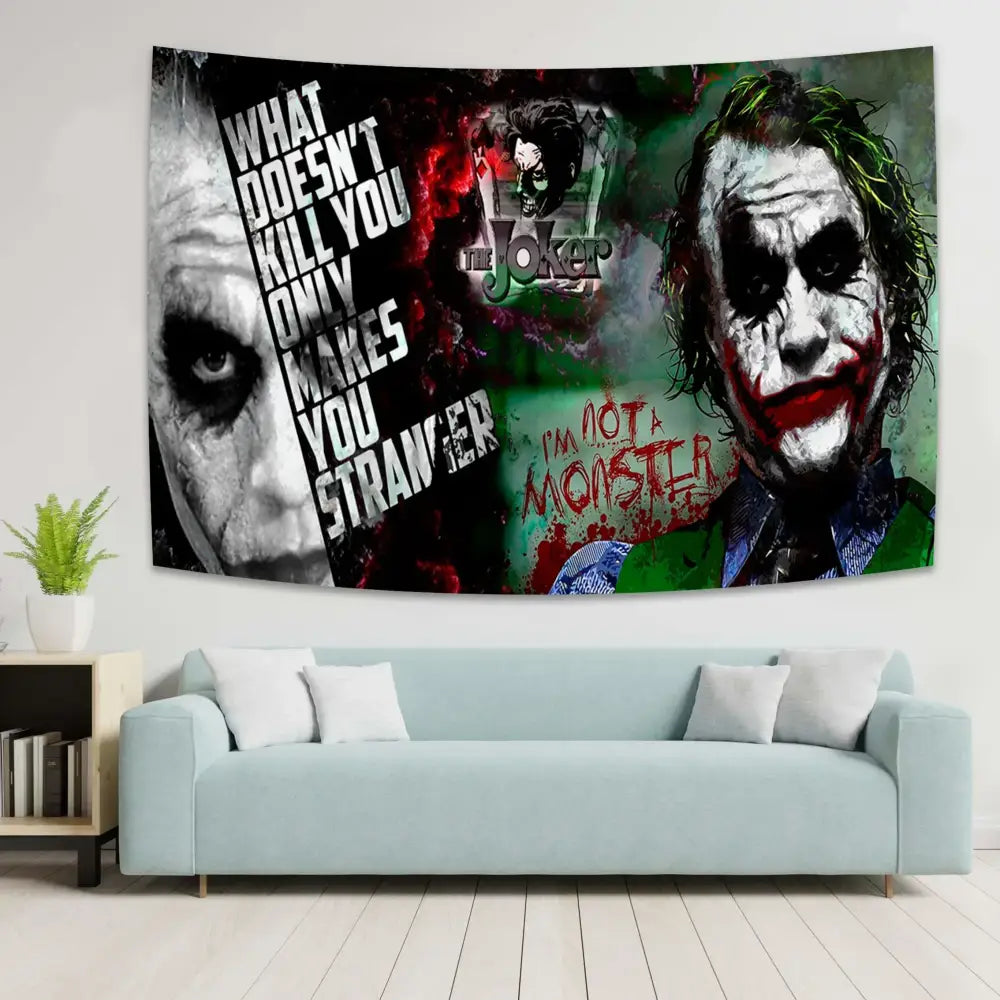 Boho white and red joker tapestry bedroom tarot wall art featuring the dark knight joker in black white green red and gray decorbites joker tapestry