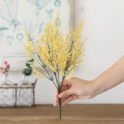 Boho wicker basket featuring decorbites forever dancing yellow artificial dancing grass flowers with slender stems