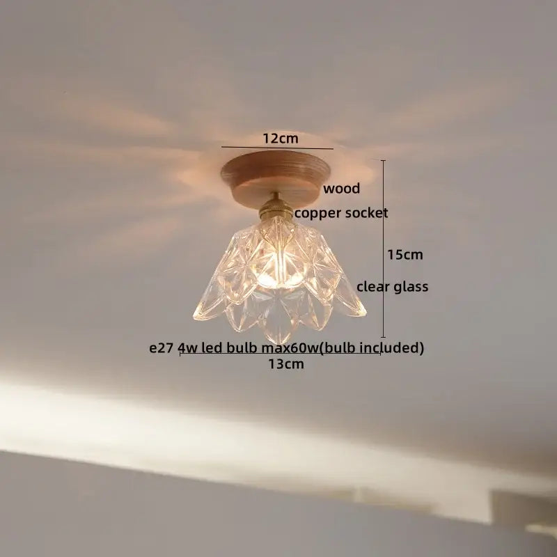 Boho woven rattan wood led ceiling light featuring a clear glass pendant with copper wood led socket decorbites copper wood