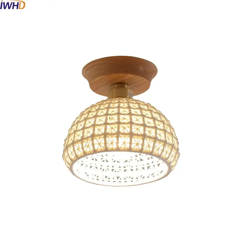 Boho woven rattan wood led ceiling light with warm tones and geometric patterns for bedroom decorbites copper wood led