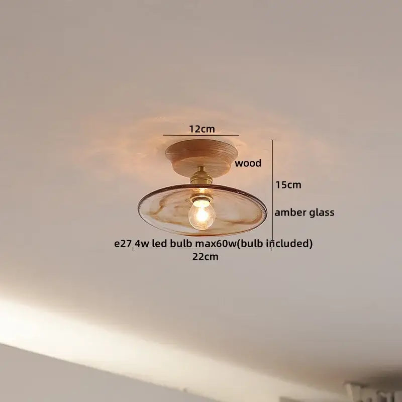 Boho woven rattan wood led ceiling light with amber glass and brass finish for bedroom decorbites copper wood style