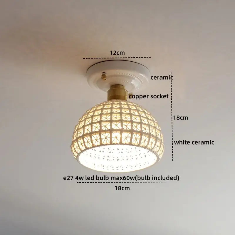 White ceramic boho woven rattan wood led ceiling light with brass copper wood led socket for bedroom decorbites copper wood