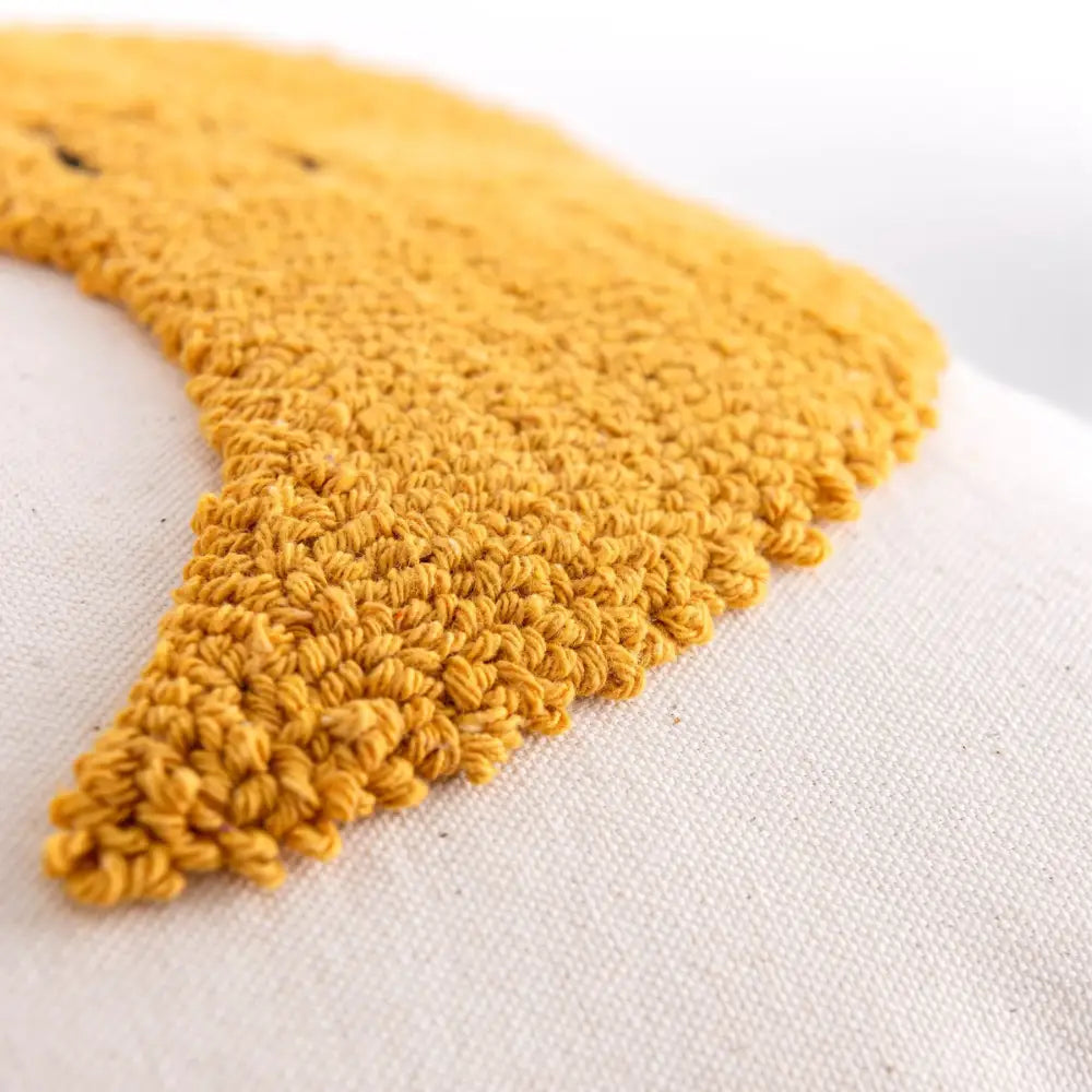 Textured mustard yellow crocheted appliqué on decorbites boho yellow rainbow cushion cover for living room decor