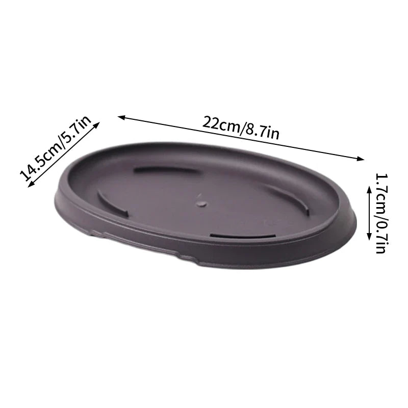 Dark gray oval plastic plant pot saucer with drainage slots and raised rim for bonsai pots para plantas flowerpots tray
