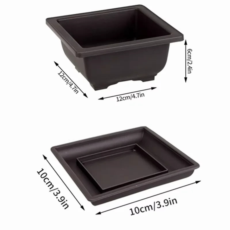 Black square plastic bonsai plant pot and tray set for succulents para plantas outdoor garden pot flowerpots