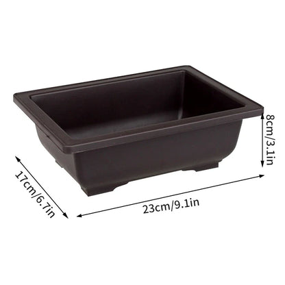 Dark brown rectangular plastic plant pot with rounded corners and shallow wide interior for para plantas and pot flowerpots