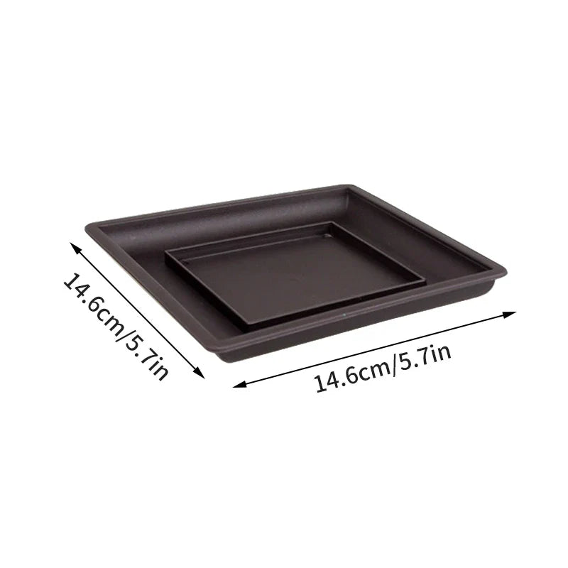 Black rectangular matte plastic plant pot with smaller inset tray for bonsai succulents and outdoor garden use para plantas