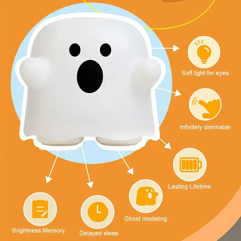 White ghost silicone lamp bedroom led night light with soft infinitely dimmable illumination battery powered decorbites boo ghost