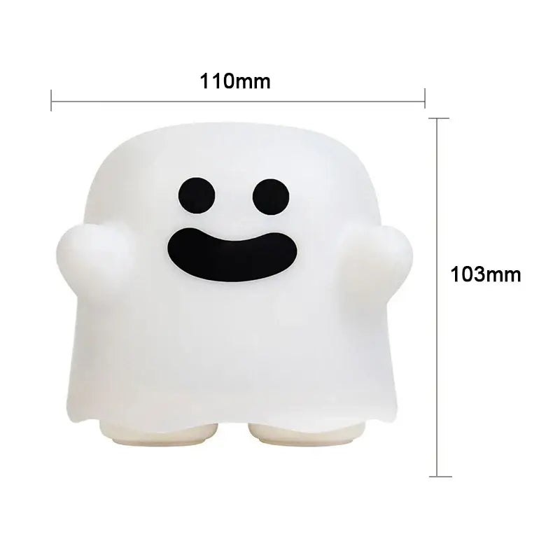 A white translucent boo ghost silicone lamp with black eyes smiling mouth ideal for bedroom led night light decorbites boo ghost