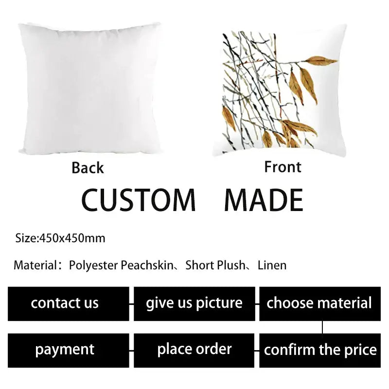 White cushion with delicate brown autumn maple leaves on black branches for living room decor plush pillow case