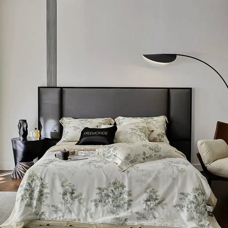 The freemonde botanical ivory eucalyptus fiber quilt set features a gray botanical print on cream fabric for bedroom decorbites eucalyptus fiber flowers
