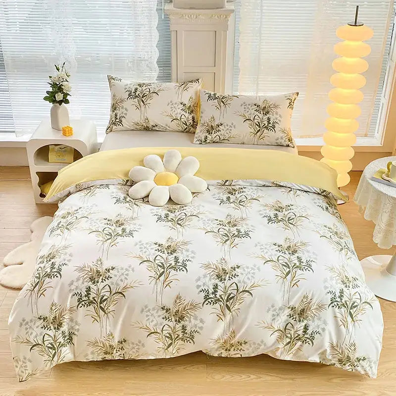 Yellow and white floral duvet cover set with plush daisy pillow for bedroom bedding botanical design cover set