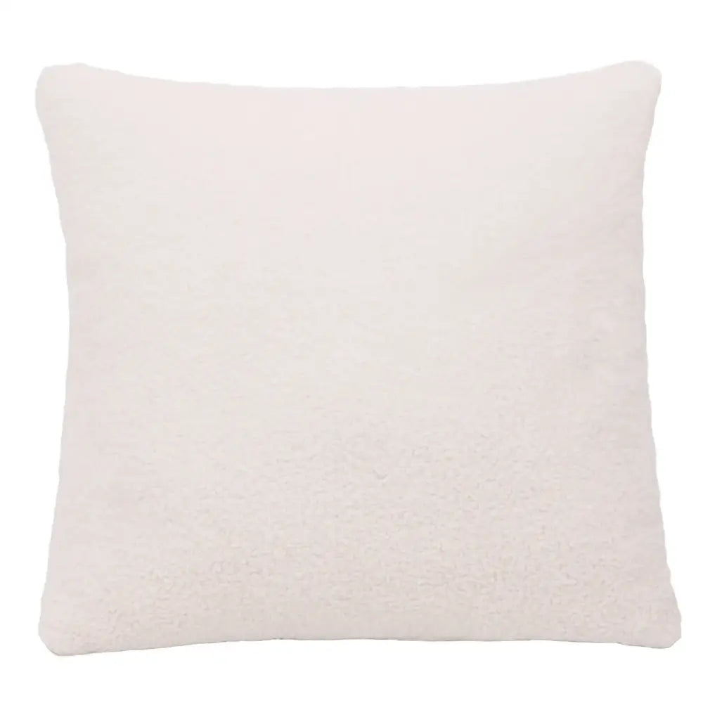 Cream-colored plush boucle teddy throw pillow with soft textured faux fur surface for living room decorbites boucle teddy set