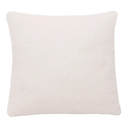 Cream-colored plush boucle teddy throw pillow with soft textured faux fur surface for living room decorbites boucle teddy set
