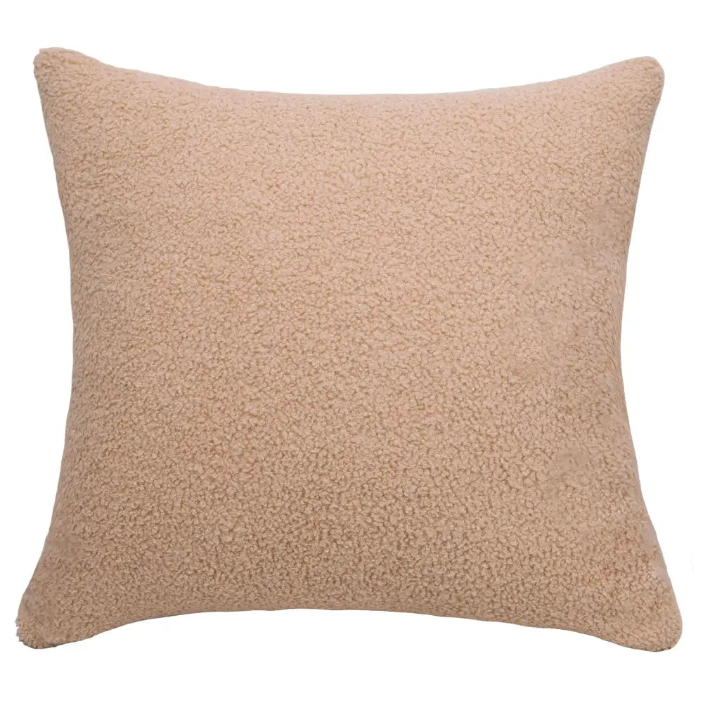 Beige faux shearling boucle teddy throw pillow with soft textured surface from decorbites living room set