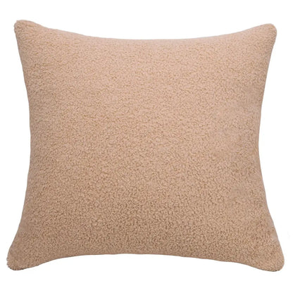 Beige faux shearling boucle teddy throw pillow with soft textured surface from decorbites living room set