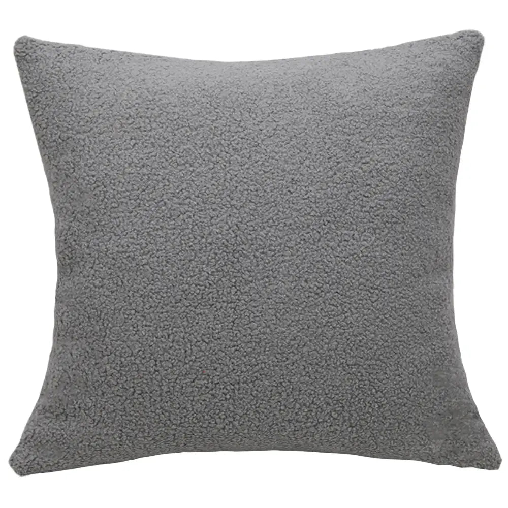 Gray faux fur boucle teddy throw pillow with soft textured surface for living room decorbites boucle teddy set