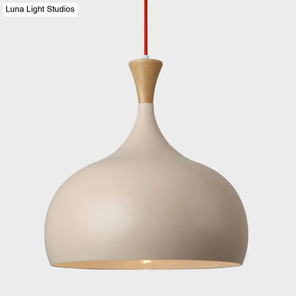 Bowl Ceiling Lamp - Modern Metal Hanging Light Fixture with Wood Cap"