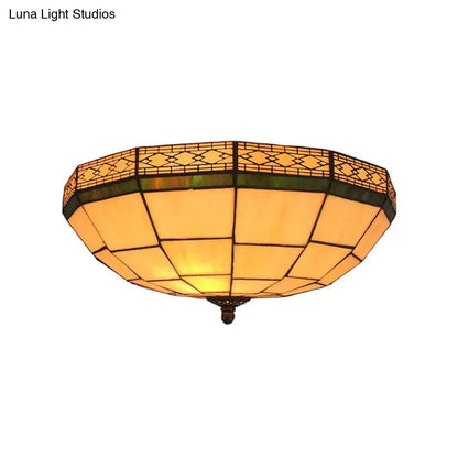 Lámpara de techo empotrada DecorBites™ Bowl de 8"/8.5"/10" con vitral y 3 luces en color beige - Iluminación empotrada tradicional para sala de estar