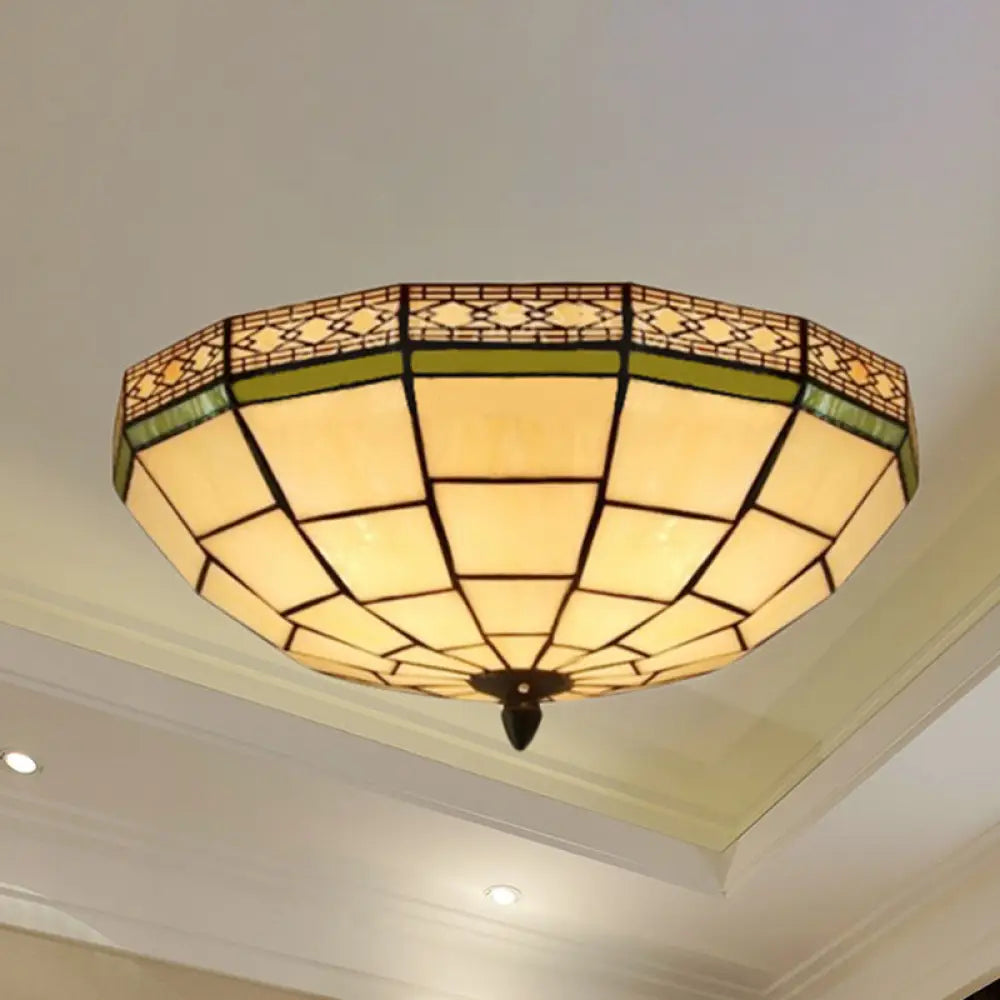 Lámpara de techo empotrada DecorBites™ Bowl de 8"/8.5"/10" con vitral y 3 luces en color beige - Iluminación empotrada tradicional para sala de estar