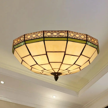 Lámpara de techo empotrada DecorBites™ Bowl de 8"/8.5"/10" con vitral y 3 luces en color beige - Iluminación empotrada tradicional para sala de estar