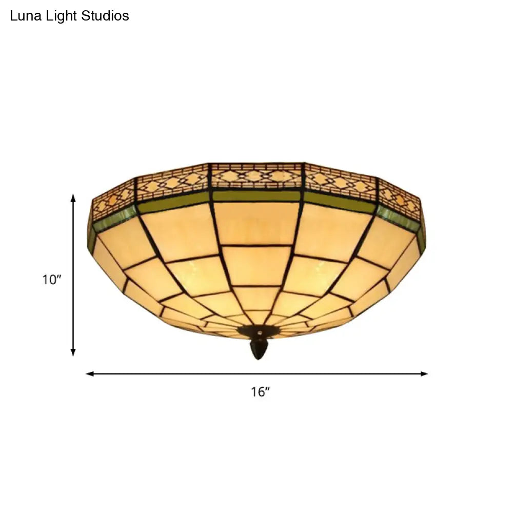Lámpara de techo empotrada DecorBites™ Bowl de 8"/8.5"/10" con vitral y 3 luces en color beige - Iluminación empotrada tradicional para sala de estar