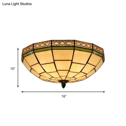 Lámpara de techo empotrada DecorBites™ Bowl de 8"/8.5"/10" con vitral y 3 luces en color beige - Iluminación empotrada tradicional para sala de estar