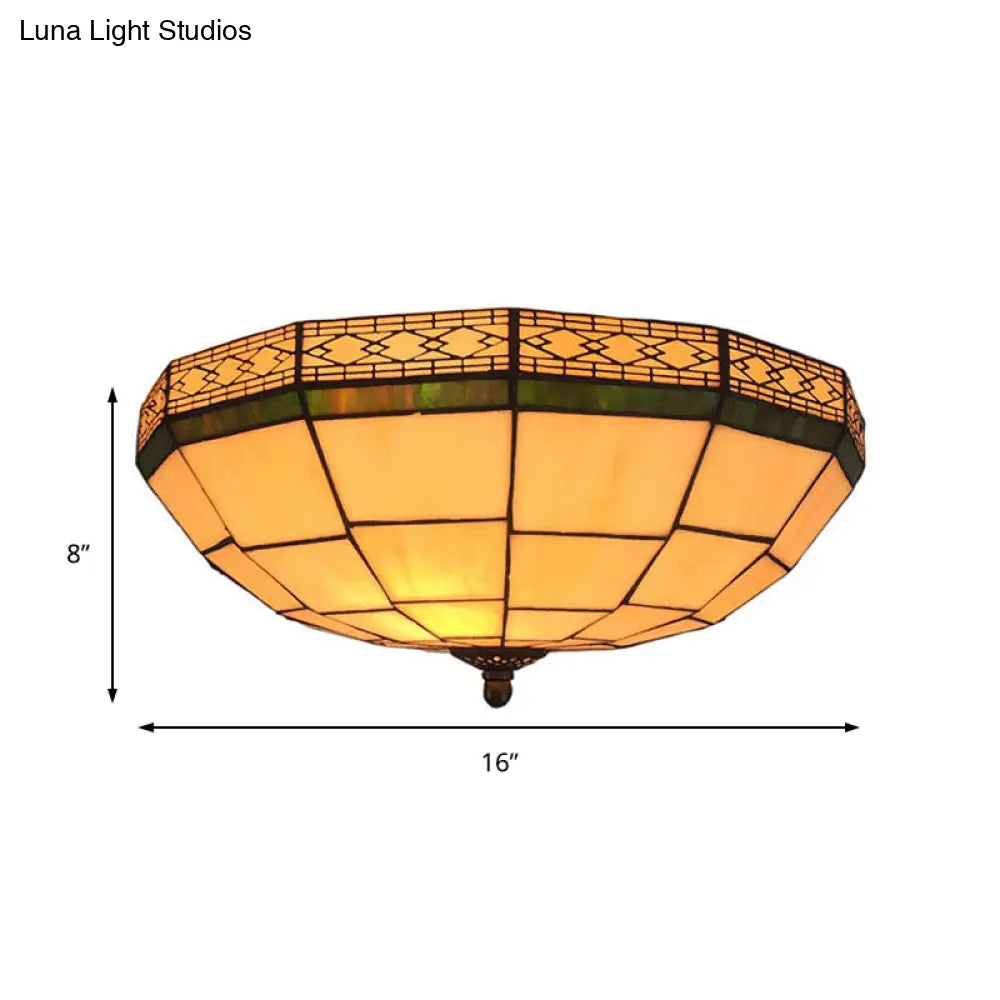 Lámpara de techo empotrada DecorBites™ Bowl de 8"/8.5"/10" con vitral y 3 luces en color beige - Iluminación empotrada tradicional para sala de estar