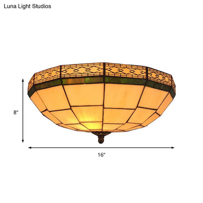 Lámpara de techo empotrada DecorBites™ Bowl de 8"/8.5"/10" con vitral y 3 luces en color beige - Iluminación empotrada tradicional para sala de estar