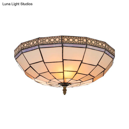 Lámpara de techo empotrada DecorBites™ Bowl de 8"/8.5"/10" con vitral y 3 luces en color beige - Iluminación empotrada tradicional para sala de estar