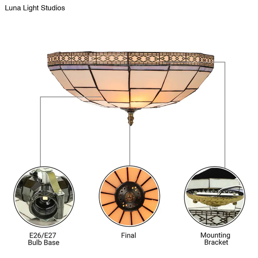 Lámpara de techo empotrada DecorBites™ Bowl de 8"/8.5"/10" con vitral y 3 luces en color beige - Iluminación empotrada tradicional para sala de estar