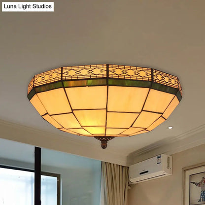 Lámpara de techo empotrada DecorBites™ Bowl de 8"/8.5"/10" con vitral y 3 luces en color beige - Iluminación empotrada tradicional para sala de estar