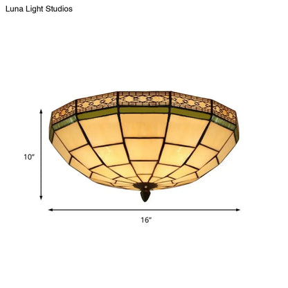 Lámpara de techo empotrada DecorBites™ Bowl de 8"/8.5"/10" con vitral y 3 luces en color beige - Iluminación empotrada tradicional para sala de estar