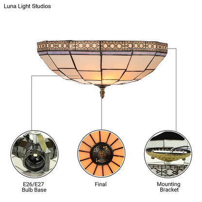 Lámpara de techo empotrada DecorBites™ Bowl de 8"/8.5"/10" con vitral y 3 luces en color beige - Iluminación empotrada tradicional para sala de estar