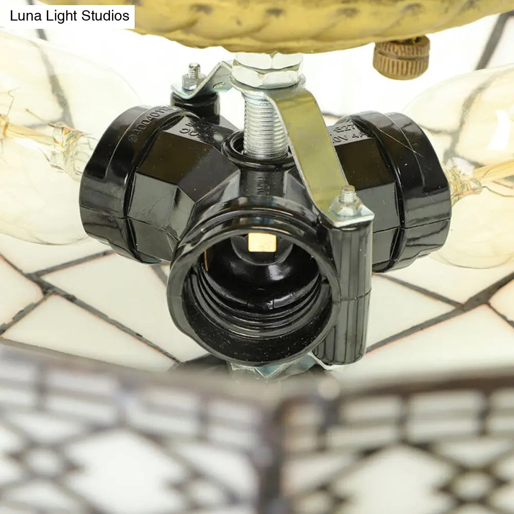 Lámpara de techo empotrada DecorBites™ Bowl de 8"/8.5"/10" con vitral y 3 luces en color beige - Iluminación empotrada tradicional para sala de estar