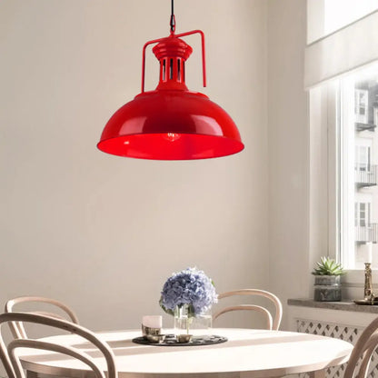 Bowl Industrial Pendant Light with Vented Socket in Red/Yellow