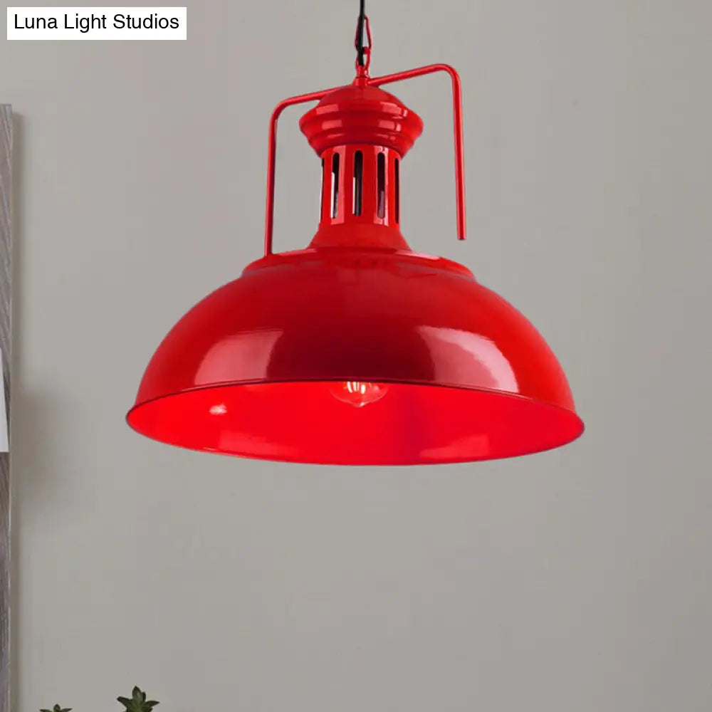 Bowl Industrial Pendant Light with Vented Socket in Red/Yellow