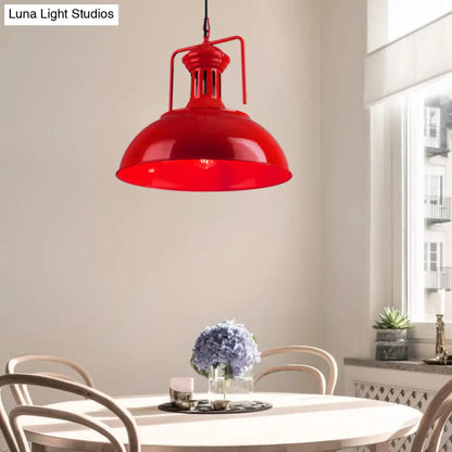 Bowl Industrial Pendant Light with Vented Socket in Red/Yellow