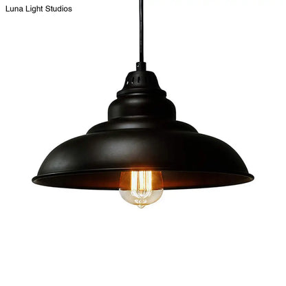 Bowl Suspension Pendant Light in Black - Industrial Style Metal, 1 Light for Dining Room