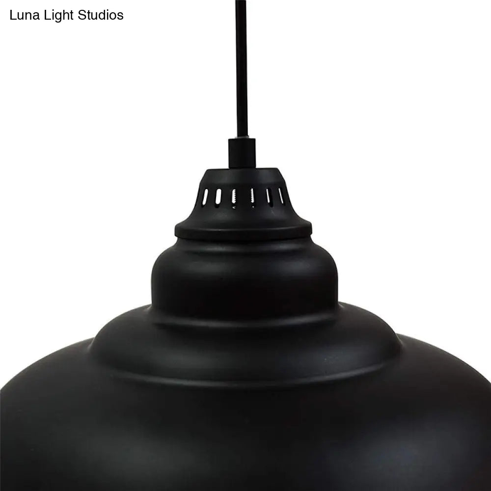 Bowl Suspension Pendant Light in Black - Industrial Style Metal, 1 Light for Dining Room