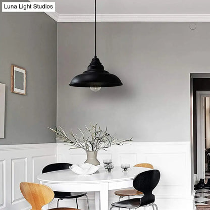 Bowl Suspension Pendant Light in Black - Industrial Style Metal, 1 Light for Dining Room